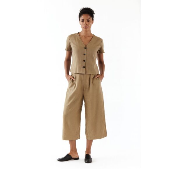 VETTA Brown Capsule Wide Leg Button Fly Cropped Culottes Pants Women's Size 2 - Picture 1 of 9